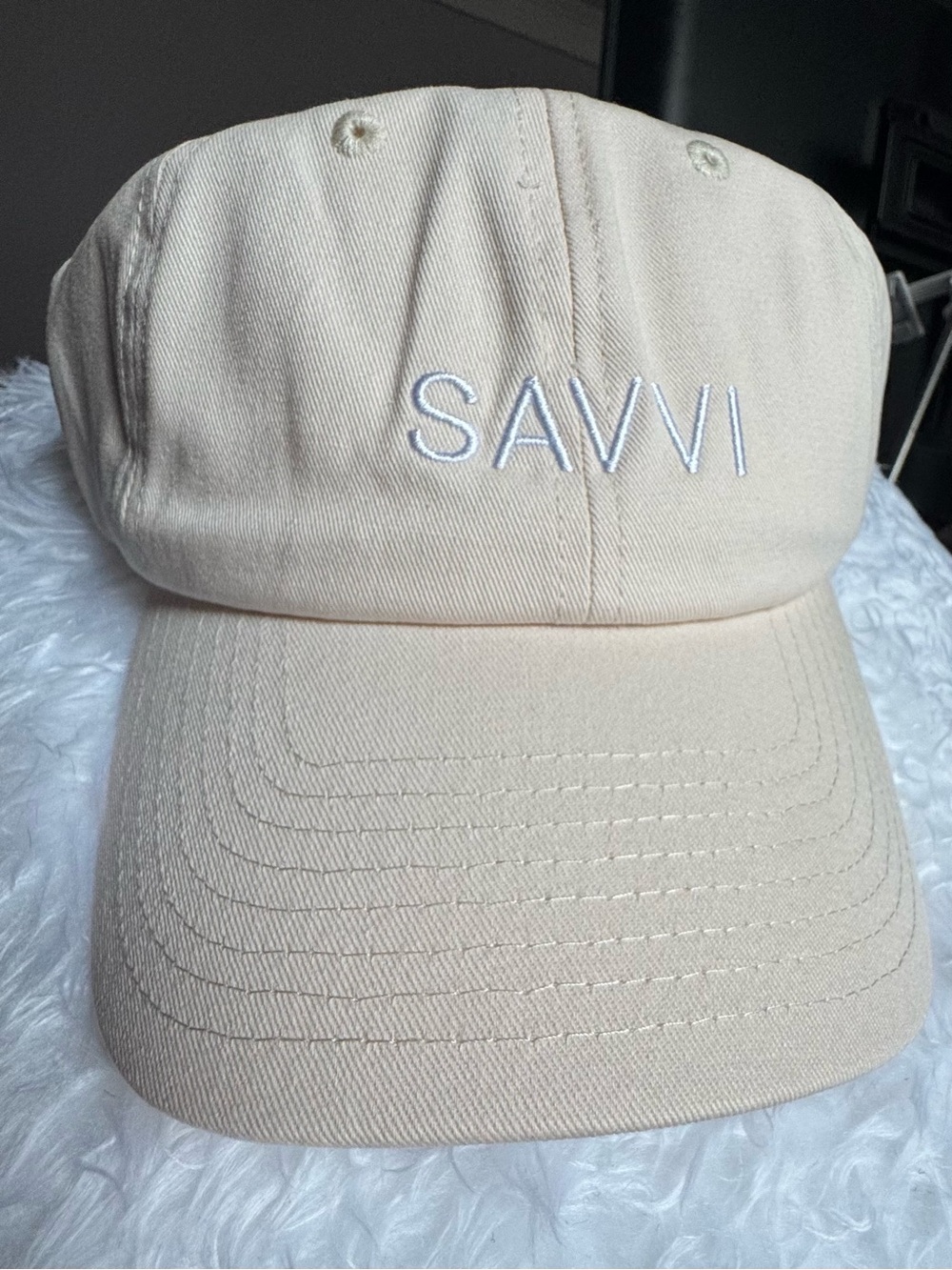 Savvi Embroidered Baseball Hat - Light Cream